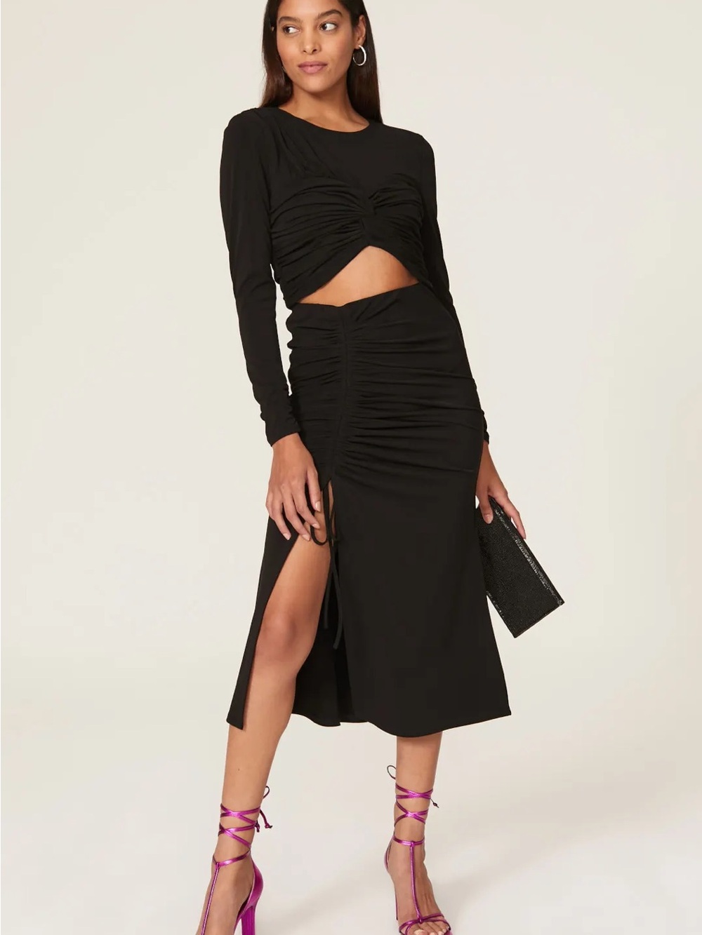 Cinq A Sept Stella Ruched Midi Skirt In Black Women’s Size Small MSRP $295